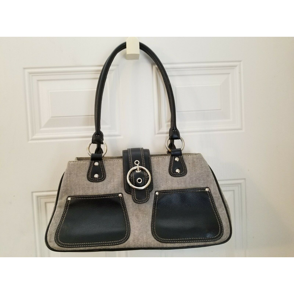 New York & Company Purse Shoulder Bag Signature Logo Handbag Black Gray